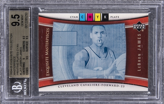 2004-05 UD "Exquisite Collection" Exquisite Masterpieces #LJ17 LeBron James Printing Plate Cyan Card – BGS GEM MINT 9.5 